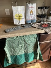 8 piece kitchen apron - towel, towel rack & spice rack set