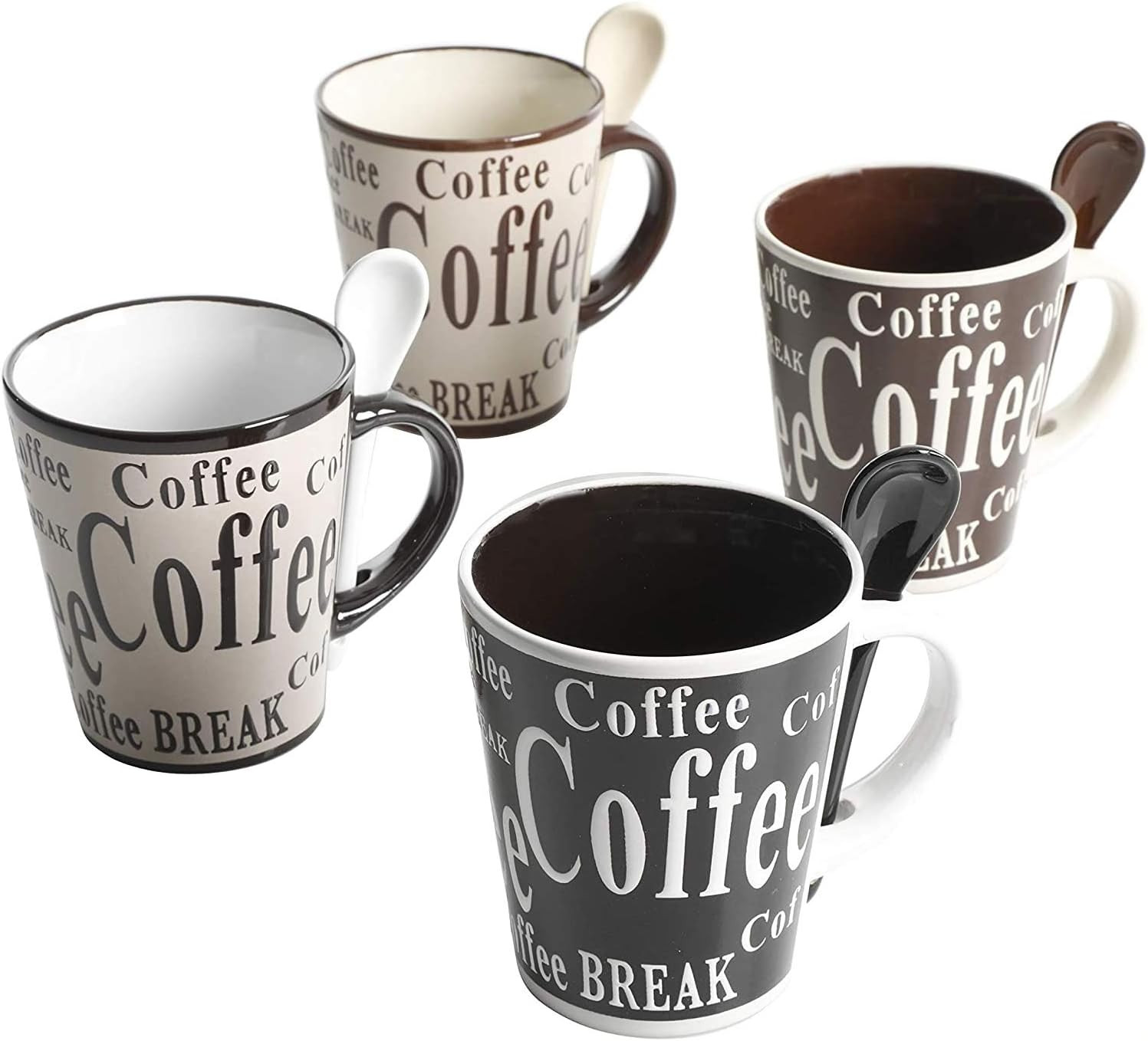 Bareggio Mug and Spoon Set 8 Piece 14Oz Cafe Americano Coffee Cup