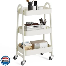 OLIXIS 3 Tier Utility Rolling Cart, Metal Mobile Storage Shelf with Lockable 