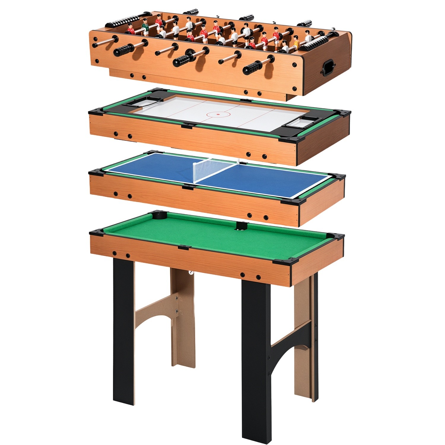 HOMCOM Mini Tavolo Multigioco 4 in 1, Calcio Balilla, Ping Pong, Biliardo Hockey