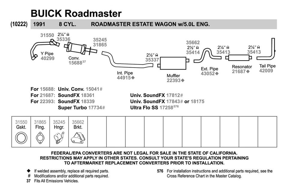 For Chevy Caprice 1990-1993 Walker 40299 Aluminized Steel Exhaust Y-Pipe Foto 3 de 4