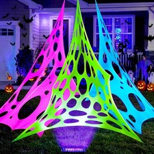 Glow in the dark 800 Sqft 3 colors Uncut Giant Spider Web Cowebs Halloween De...
