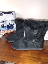 Children's Place girls boots winter black faux suede fur warm slip on Size 6 new