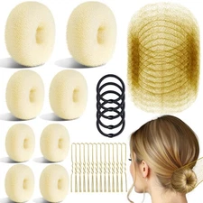 TsMADDTs Blonde Hair Bun Set, 8 Donut with 2 Large, 2 Middle, 4 B-Gold 