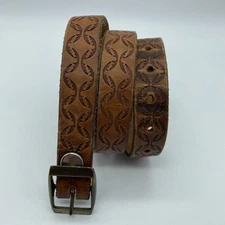 Unbranded Brown Genuine Leather Belt Embossed Women's Size S Narrow 7/8" Wide