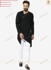 Black Indian Kurta Shirt Leisure Suit Homewear Shirt Mens Cotton Clothing