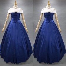 Vintage Satin Royal Blue Wedding Dresses Cape Sleeve Ruching Train Bridal Gowns