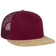 OTTO CAP 154-1174 5 Panel Pro Style Mesh Back Trucker Snapback Hat, Maroon/Cork
