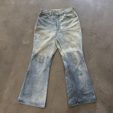 Vintage 70s Lee Riders MR Bell Bottom Flare Jeans USA Talon Zip Light Wash 31x30