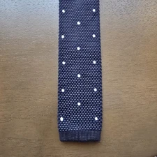 Van Heusen Tie Mens Navy Knit Skinny Square End Polka Dot Necktie Office Preppy