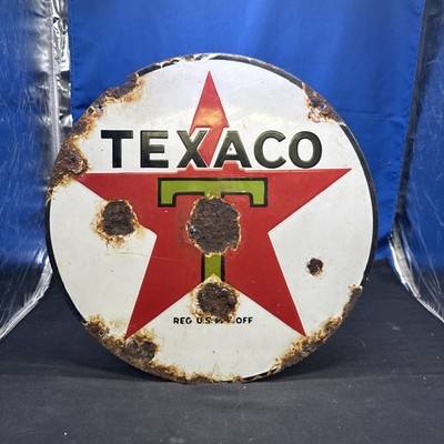 Vintage TEXACO PORCELAIN Lubester sign Original Rare 15 In Round