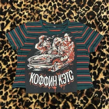 Koffin Kats Russian Tour RARE patch striped crop top punk diy T-Shirt