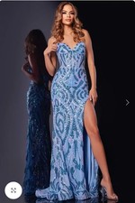 Jovani 43410 Light Blue Strapless Sequin High Slit Prom Gown NWT Size 6
