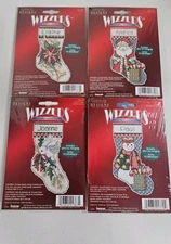 Janlynn Designs For The Needle Wizzers Cross Stitch Ornaments Lot of 4 Christmas