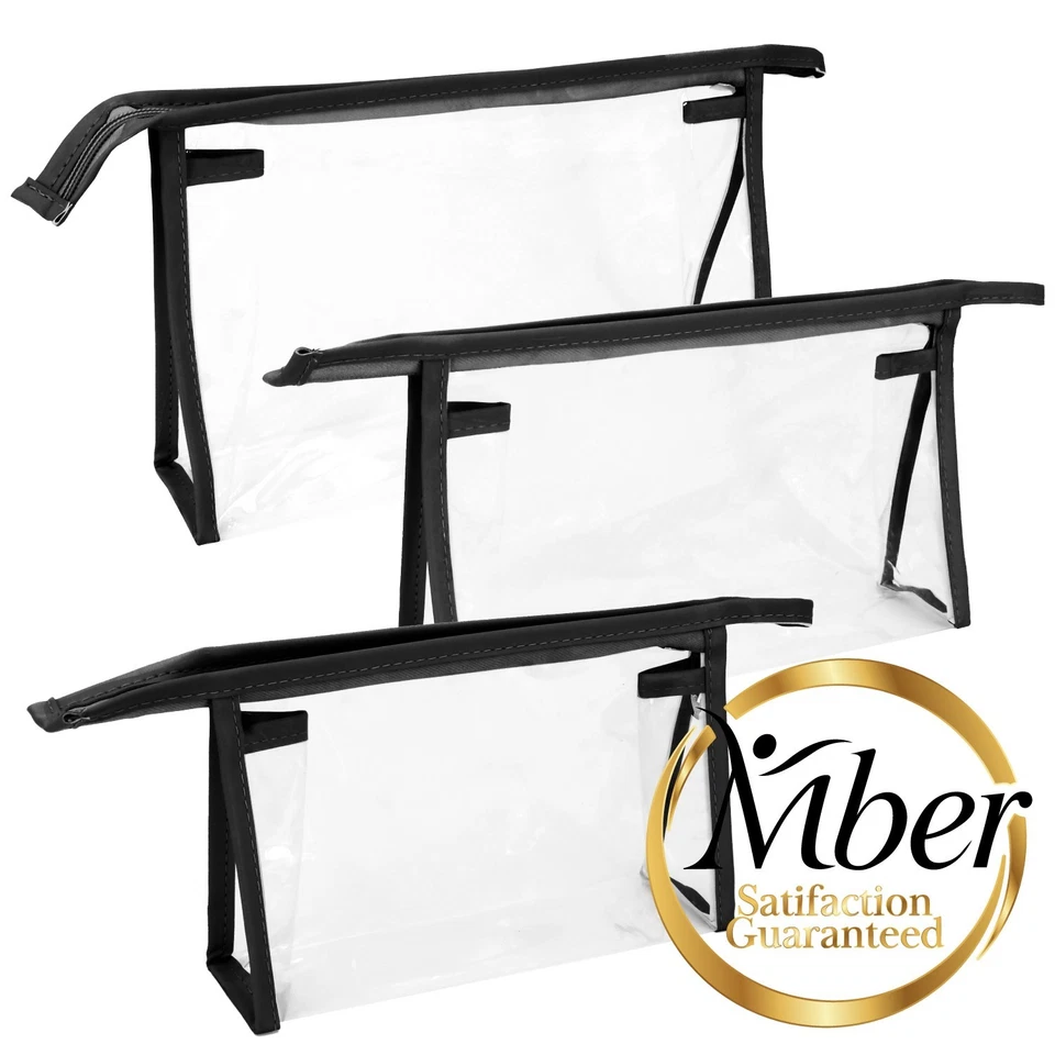 Mber 3-Pack TSA Approved Toiletry Bag, Clear Makeup Travel Cosmetic Bag, Black