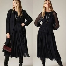 J. Crew Crinkle Chiffon Sheer Long-sleeve Black Long Dress