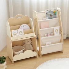 Kids Bookshelf with Storage, 3-Piece Modular Wooden Bookcase Organizer for Nu...