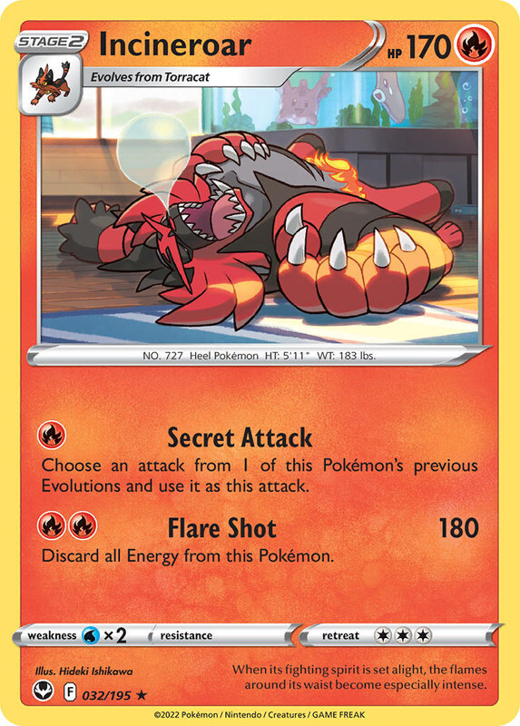 Incineroar 032/195 Rare Silver Tempest Pokemon TCG