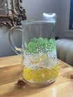 Vtg 60's MCM Floral Colorful Federal Glass Pitcher Nice!!!
