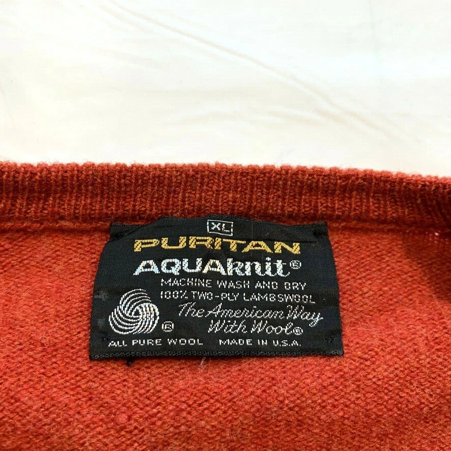 Vintage Puritan Aquaknit 100% Two-Ply Lambswool Sweater V Neck USA Made XL READ - Image 4 of 4