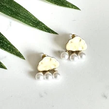 Gold Cloud Faux Pearl Raindrops Stud Earrings Cute NEW Unique Jewelry Gift Boho