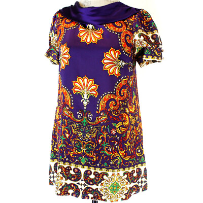 TAKA By Takawear 100% Silk Purple Vintage 60 s style Paisley Dress Tunic Small