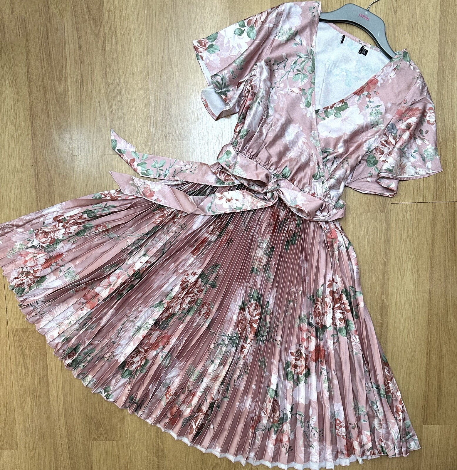 InTheStyle Jac Jossa pleated midi dress 10 Dusty Blush Pink angel sleeve image 5