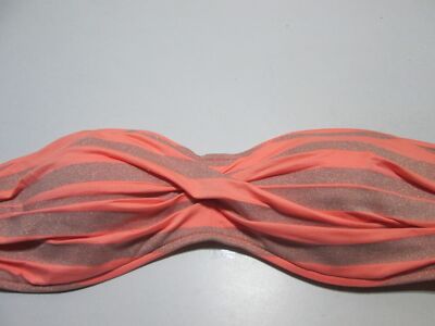 Eidon Womens Size L Bikini Top Pink Bandeau Lined Striped Strapless Glitter Swim