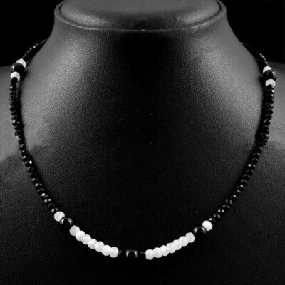 Natural Faceted 3mm Black Spinel White Jade Gemstone Round Beads Necklaces 18''