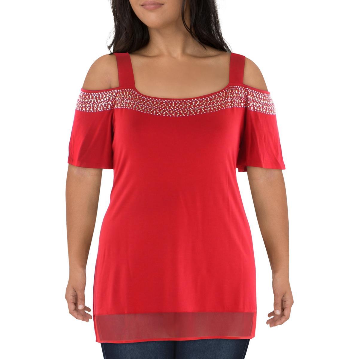 Belldini Womens Red Embellished Pullover Top Blouse Plus 3X BHFO 3702