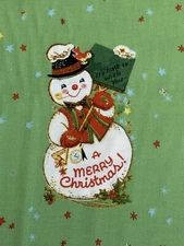 RETRO VINTAGE CHRISTMAS JINGLE BELLS RILEY BLAKE SNOWMAN SANTA GREEN FABRIC HY