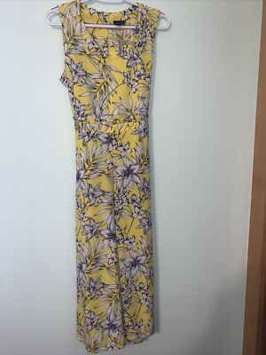 BEIGE BY ECI Jumpsuit Pants Small Sleeveless Yellow Floral Flower Print  Wide leg