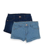 NEW Vince Camuto Kid Heart Print Light Dark Denim Wash Jean Short 2 Piece Set
