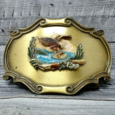 Eagle Fish Belt Buckle Western Sportsman Nature Vtg 70s Raintree      .B147