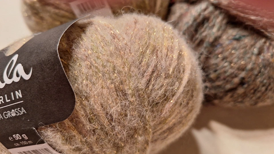 Lot of 3  Skeins Lala Berlin Alpaca, Merino & Cotton  2 Beige/Gold 1 Brown Gold - Image 2 of 4