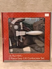 5 Piece Easy Lift Corkscrew Set Pulls Corks Fast! All Metal Gears New & Sealed!