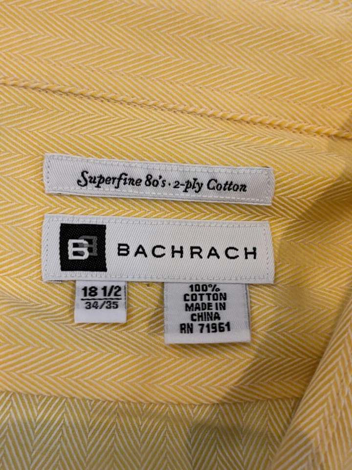 Camisa social masculina Bachrach 18,5 superfina anos 80 2 camadas algodão amarelo punho francês - Imagem 2 de 4
