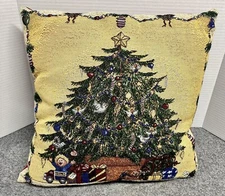 Christmas Tree Throw Pillow Wendy Wegner 16"X16" Vintage Needlepoint Embroidered