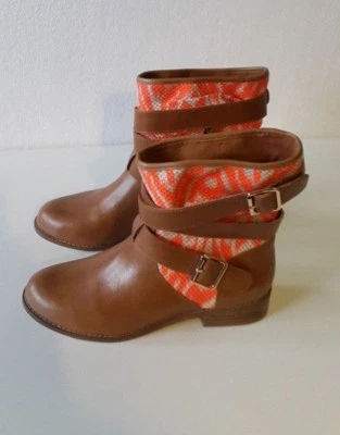 MELLOW YELLOW BOTTINES EN CUIR ET CANEVAS POINTURE 37 CAMEL/ ORANGE RRP €149 - Photo 1/4