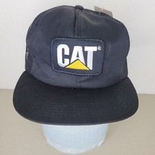 VINTAGE Caterpillar Hat Black Snapback Trucker Cap Cat Patch Logo 80s USA Made
