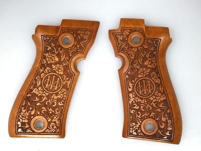 CUSTOM MADE WALNUT GRIPS FITS BERETTA F81 81FS 81BB 81F F84 ''FLORA-2 & LOGO''