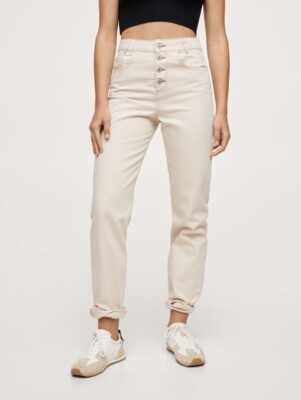 Mango Ecru Mom Jeans Size 36 UK high waisted tapered beige