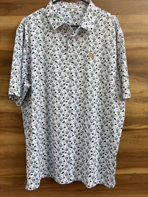 Straight Down Golf Polo Shirt Mens White Blue Roulette Print Vegas - Size  XL