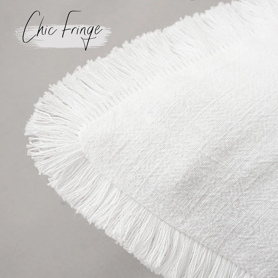 Set of 2 Decorative Linen Fringe Throw Pillow Covers Cozy Boho Farmhouse Cushion - Image 3 of 4
