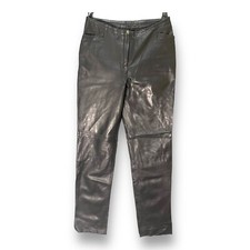 Real thin LAMB Leather Biker Motorcycle Black Trousers womens Pants W 28 L 41