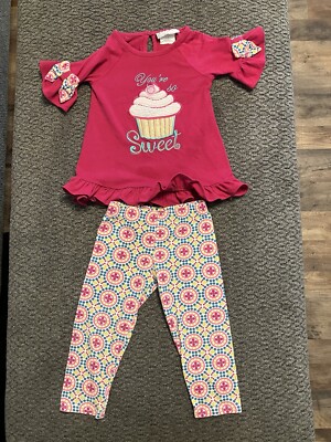 New Girls Emily Rose 2 Piece Set Knit Top Shirt legging Pink Cup Cake Outfit 18M
