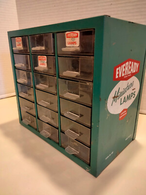 Vintage 1950s Eveready Miniature Lampes Metal Cabinet Advert