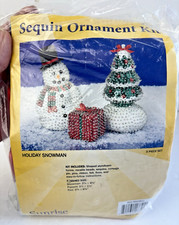 Sequin Ornament Kit Holiday Snowman Tree Gift Sunrise Set of 3 -mm