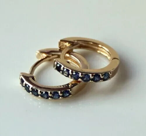 1.10Ct Round Lab Created Diamond Sapphire Huggie Earrings 14K Yellow Gold Plated - Picture 3 of 8