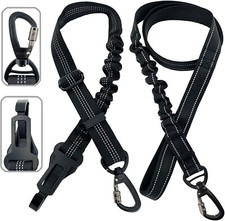 Dog 2-in-1 Seat Belt Tether and reflective dog leash with Stainless Hook  Clip
